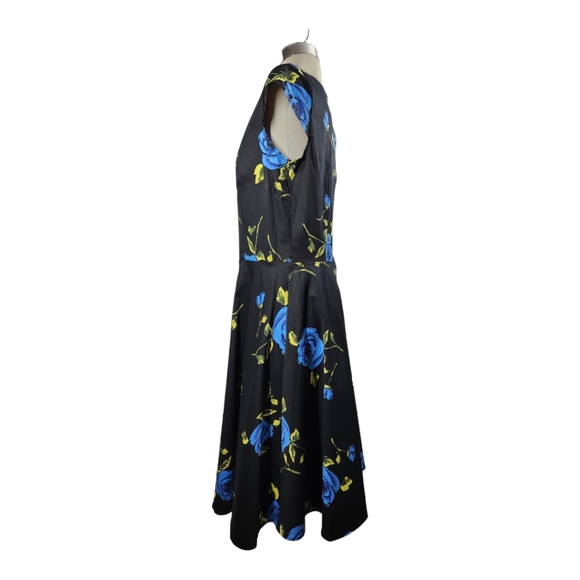 Dress Tells Luxury midi dress black with flower pattern Flare Dress Size XL - Picture 10 of 10